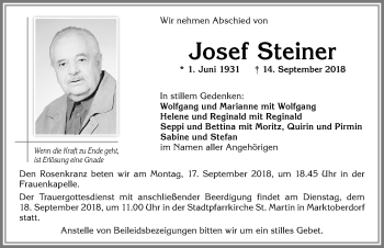 Traueranzeige von Josef Steiner von Allgäuer Zeitung, Marktoberdorf