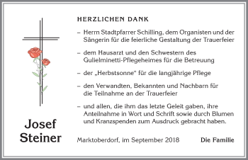 Traueranzeige von Josef Steiner von Allgäuer Zeitung, Marktoberdorf