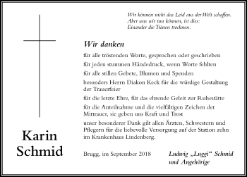 Traueranzeige von Karin Schmid von Der Westallgäuer