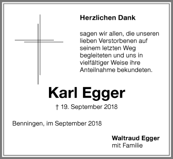 Traueranzeige von Karl Egger von Memminger Zeitung