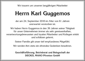 Traueranzeige von Karl Guggemos von Allgäuer Zeitung, Füssen