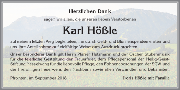 Traueranzeige von Karl Hößle von Allgäuer Zeitung, Füssen