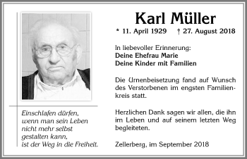 Traueranzeige von Karl Müller von Allgäuer Zeitung, Kaufbeuren/Buchloe