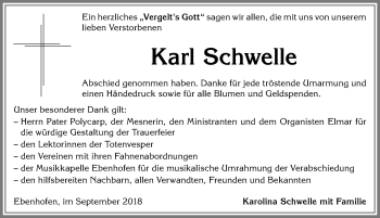 Traueranzeige von Karl Schwelle von Allgäuer Zeitung, Marktoberdorf