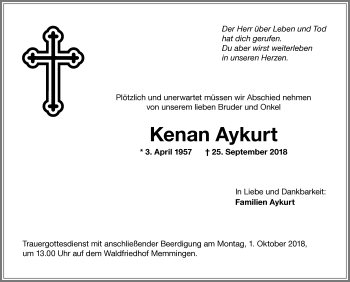 Traueranzeige von Kenan Aykurt von Memminger Zeitung