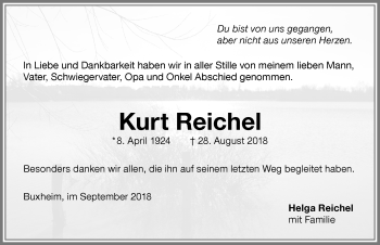 Traueranzeige von Kurt Reichel von Memminger Zeitung
