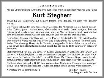 Traueranzeige von Kurt Stegherr von Allgäuer Zeitung,Kempten