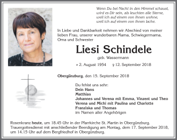 Traueranzeige von Liesi Schindele von Allgäuer Zeitung, Marktoberdorf