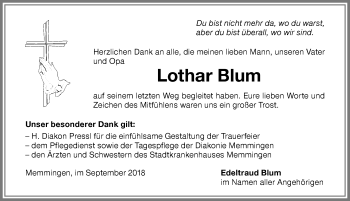 Traueranzeige von Lothar Blum von Memminger Zeitung