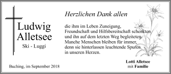 Traueranzeige von Ludwig Alletsee von Allgäuer Zeitung, Füssen