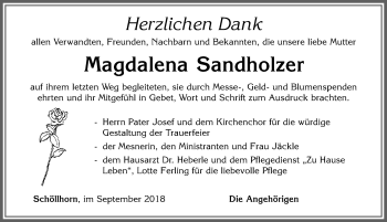 Traueranzeige von Magdalena Sandholzer von Allgäuer Zeitung, Marktoberdorf