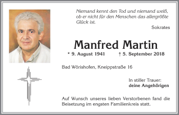 Traueranzeige von Manfred Martin von Allgäuer Zeitung, Kaufbeuren/Buchloe