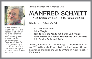 Traueranzeige von Manfred Schmitt von Allgäuer Zeitung, Kaufbeuren/Buchloe