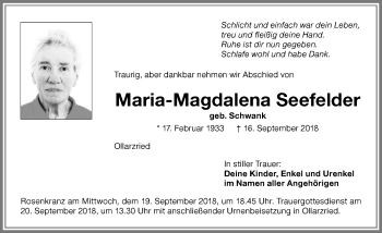 Traueranzeige von Maria-Magdalena Seefelder von Memminger Zeitung