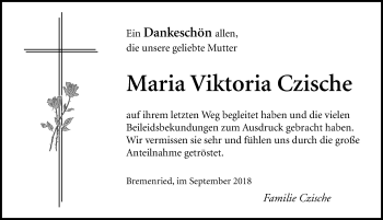 Traueranzeige von Maria Viktoria Czische von Der Westallgäuer