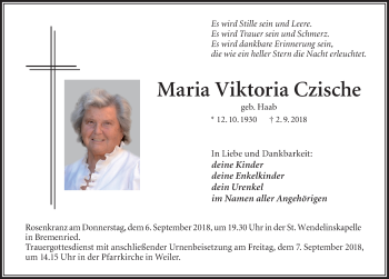 Traueranzeige von Maria Viktoria Czische von Der Westallgäuer