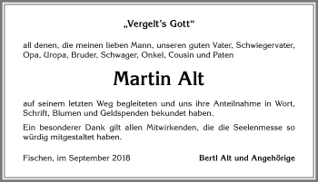 Traueranzeige von Martin Alt von Allgäuer Anzeigeblatt
