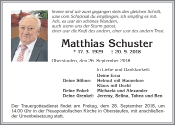 Traueranzeige von Matthias Schuster von Allgäuer Anzeigeblatt