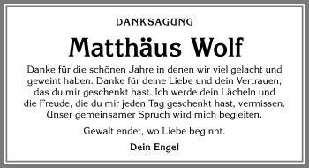 Traueranzeige von Matthäus Wolf von Memminger Zeitung