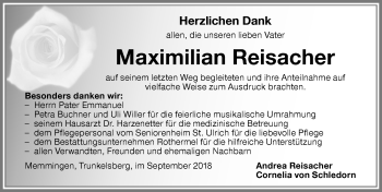Traueranzeige von Maximilian Reisacher von Memminger Zeitung