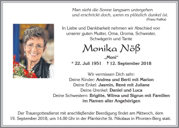 Traueranzeige von Monika Nöß von Allgäuer Zeitung, Füssen