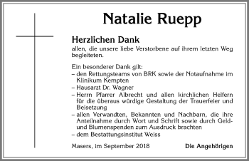 Traueranzeige von Natalie Ruepp von Allgäuer Zeitung