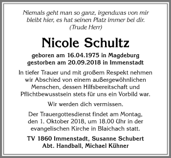 Traueranzeige von Nicole Schultz von Allgäuer Anzeigeblatt