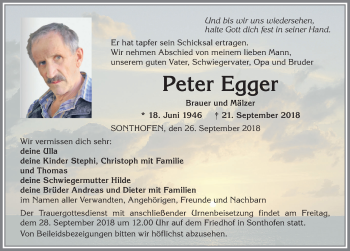 Traueranzeige von Peter Egger von Allgäuer Anzeigeblatt