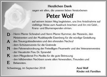 Traueranzeige von Peter Wolf von Allgäuer Zeitung, Füssen