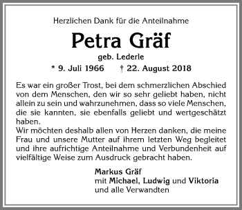 Traueranzeige von Petra Gräf von Allgäuer Zeitung, Füssen