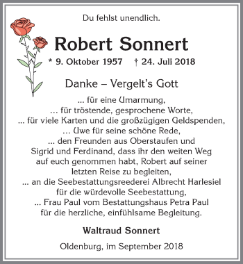 Traueranzeige von Robert Sonnert von Allgäuer Anzeigeblatt