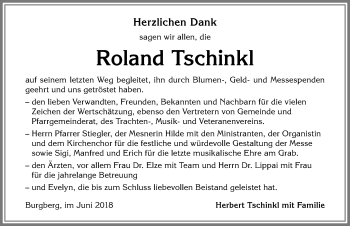 Traueranzeige von Roland Tschinkl von Allgäuer Anzeigeblatt