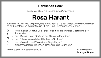 Traueranzeige von Rosa Harant von Memminger Zeitung