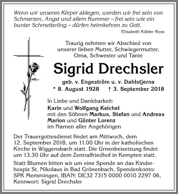 Traueranzeige von Sigrid Drechsler von Allgäuer Zeitung,Kempten