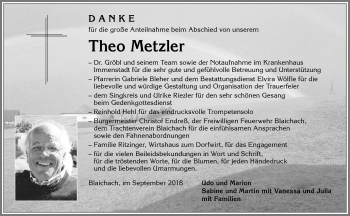 Traueranzeige von Theo Metzler von Allgäuer Anzeigeblatt
