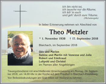 Traueranzeige von Theo Metzler von Allgäuer Anzeigeblatt