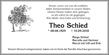 Traueranzeige von Theo Schied von Allgäuer Anzeigeblatt
