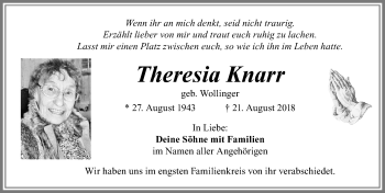 Traueranzeige von Theresia Knarr von Allgäuer Zeitung, Füssen