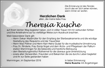 Traueranzeige von Theresia Kusche von Memminger Zeitung
