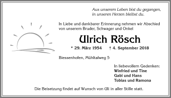 Traueranzeige von Ulrich Rösch von Allgäuer Zeitung, Marktoberdorf