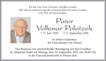 Traueranzeige von Volkmar Polatzek von Allgäuer Zeitung, Füssen