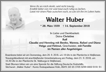 Traueranzeige von Walter Huber von Allgäuer Zeitung, Füssen