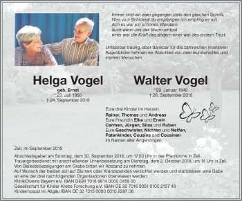 Traueranzeige von Walter Vogel von Memminger Zeitung