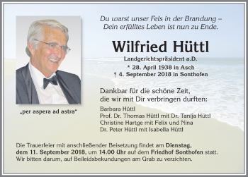 Traueranzeige von Wilfried Hüttl von Allgäuer Zeitung
