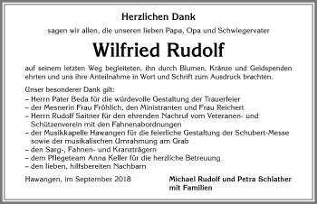 Traueranzeige von Wilfried Rudolf von Memminger Zeitung