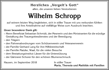 Traueranzeige von Wilhelm Schropp von Allgäuer Zeitung, Kaufbeuren/Buchloe