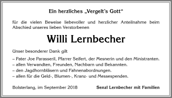 Traueranzeige von Willi Lernbecher von Allgäuer Anzeigeblatt