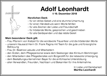 Traueranzeige von Adolf Leonhardt von Memminger Zeitung