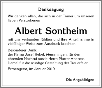 Traueranzeige von Albert Sontheim von Allgäuer Zeitung,Kempten