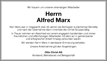 Traueranzeige von Alfred Marx von Memminger Zeitung